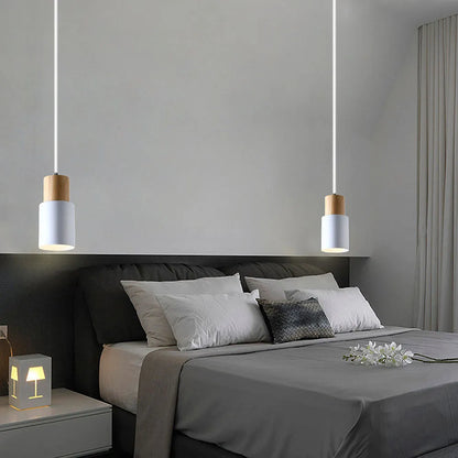 Pendant Light Wood Accent LED Nordic Cylinder Style | Delvara