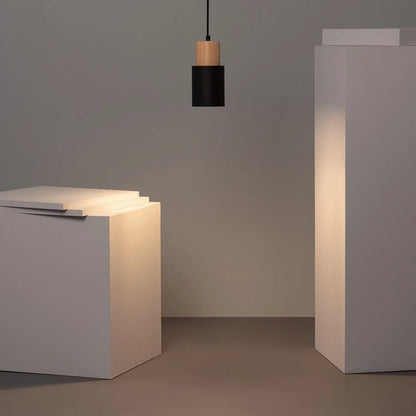 Pendant Light Wood Accent LED Nordic Cylinder Style | Delvara