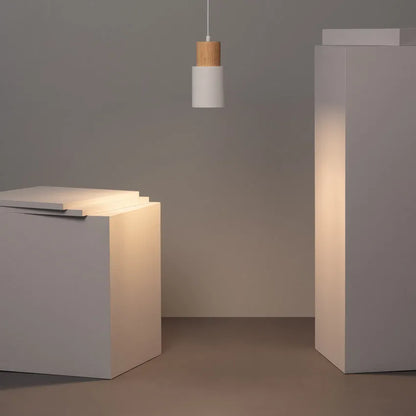 Pendant Light Wood Accent LED Nordic Cylinder Style | Delvara