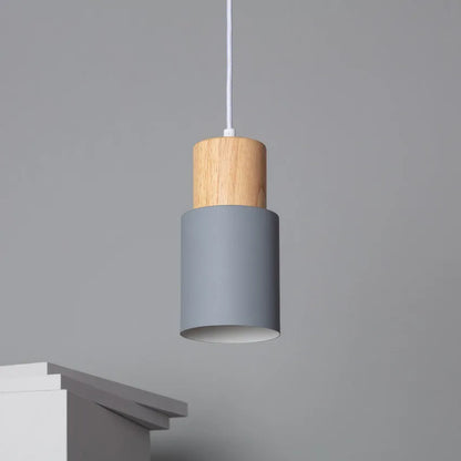 Pendant Light Wood Accent LED Nordic Cylinder Style | Delvara