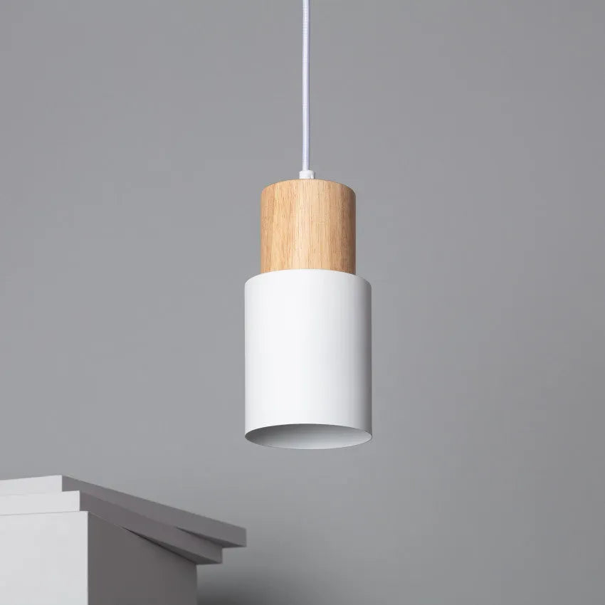 Pendant Light Wood Accent LED Nordic Cylinder Style | Delvara