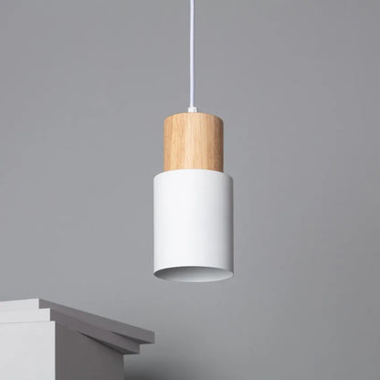 Pendant Light Wood Accent LED Nordic Cylinder Style | Delvara