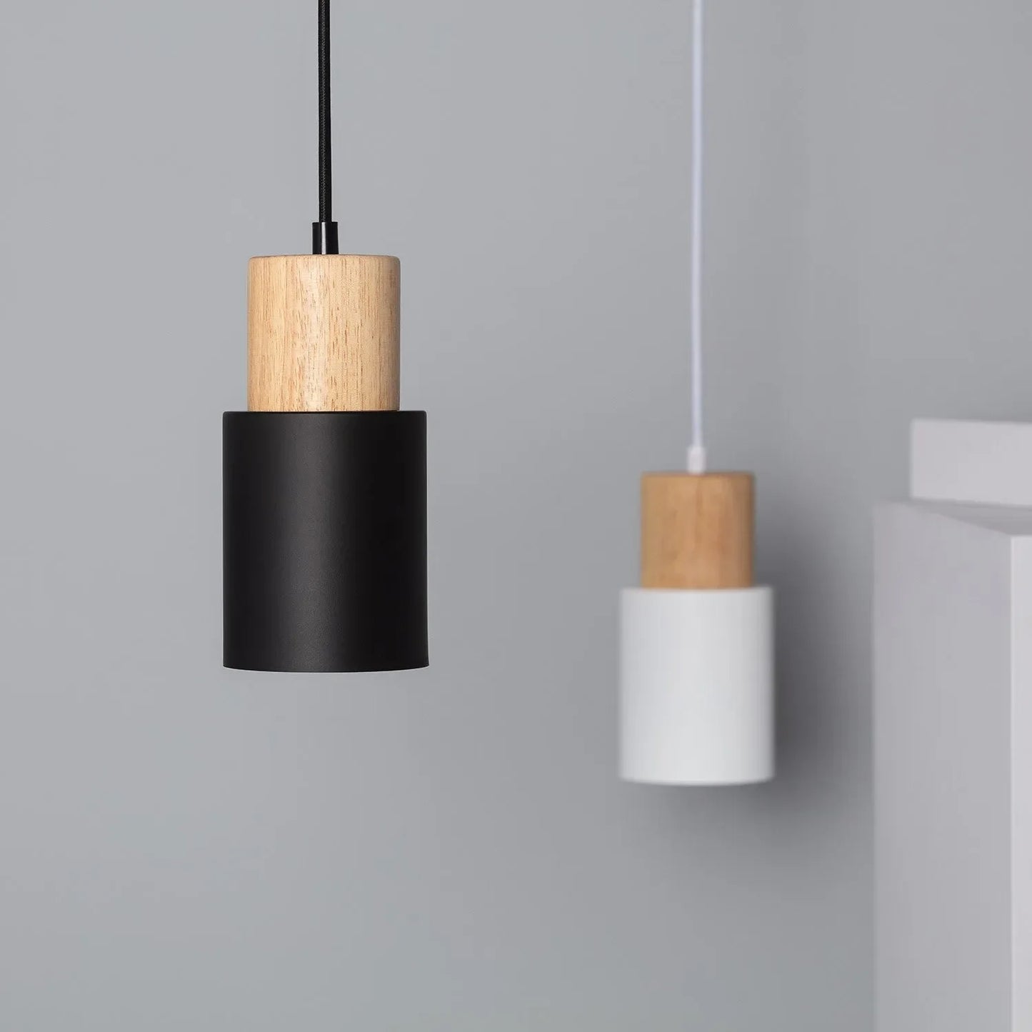 Pendant Light Wood Accent LED Nordic Cylinder Style | Delvara