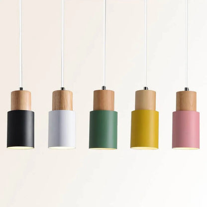 Pendant Light Wood Accent LED Nordic Cylinder Style | Delvara