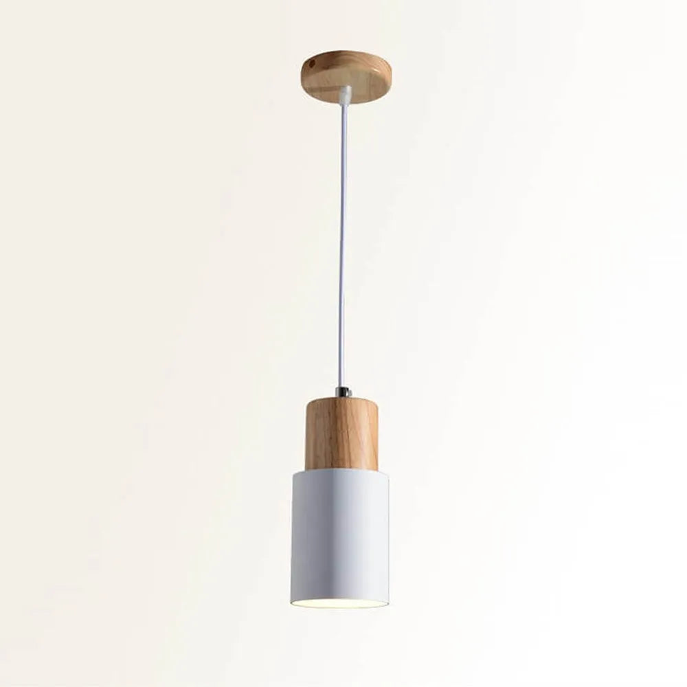 Pendant Light Wood Accent LED Nordic Cylinder Style | Delvara
