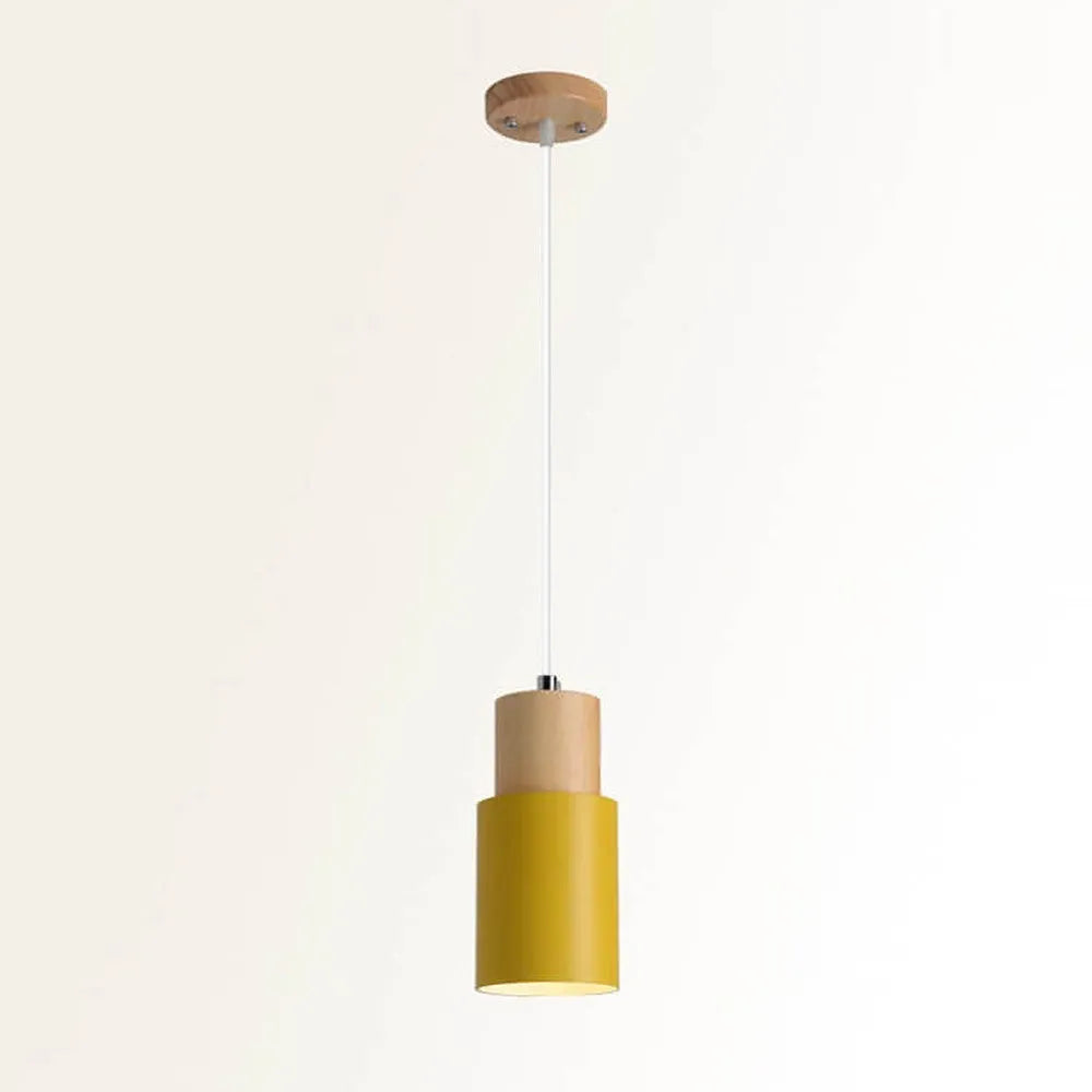 Pendant Light Wood Accent LED Nordic Cylinder Style | Delvara