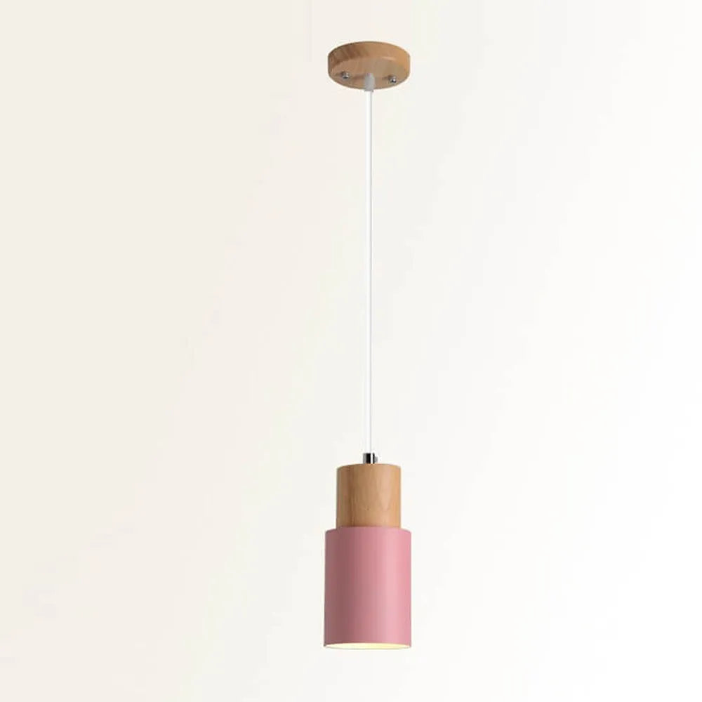 Pendant Light Wood Accent LED Nordic Cylinder Style | Delvara