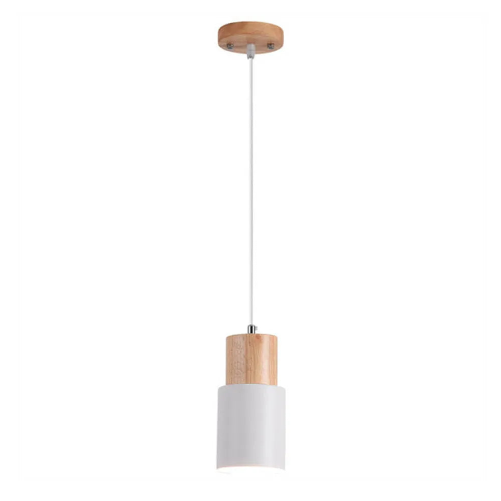 Pendant Light Wood Accent LED Nordic Cylinder Style | Delvara