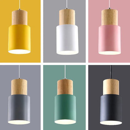 Pendant Light Wood Accent LED Nordic Cylinder Style | Delvara