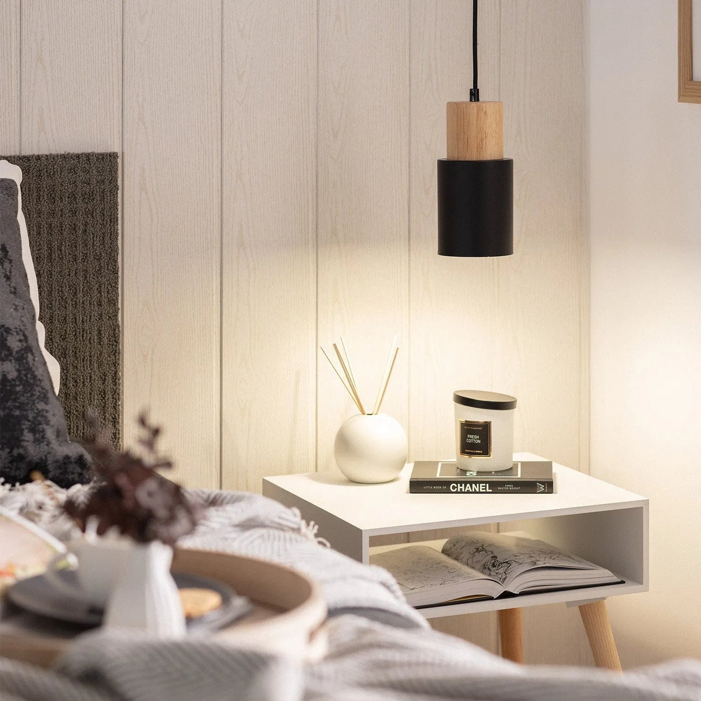 Pendant Light Wood Accent LED Nordic Cylinder Style | Delvara