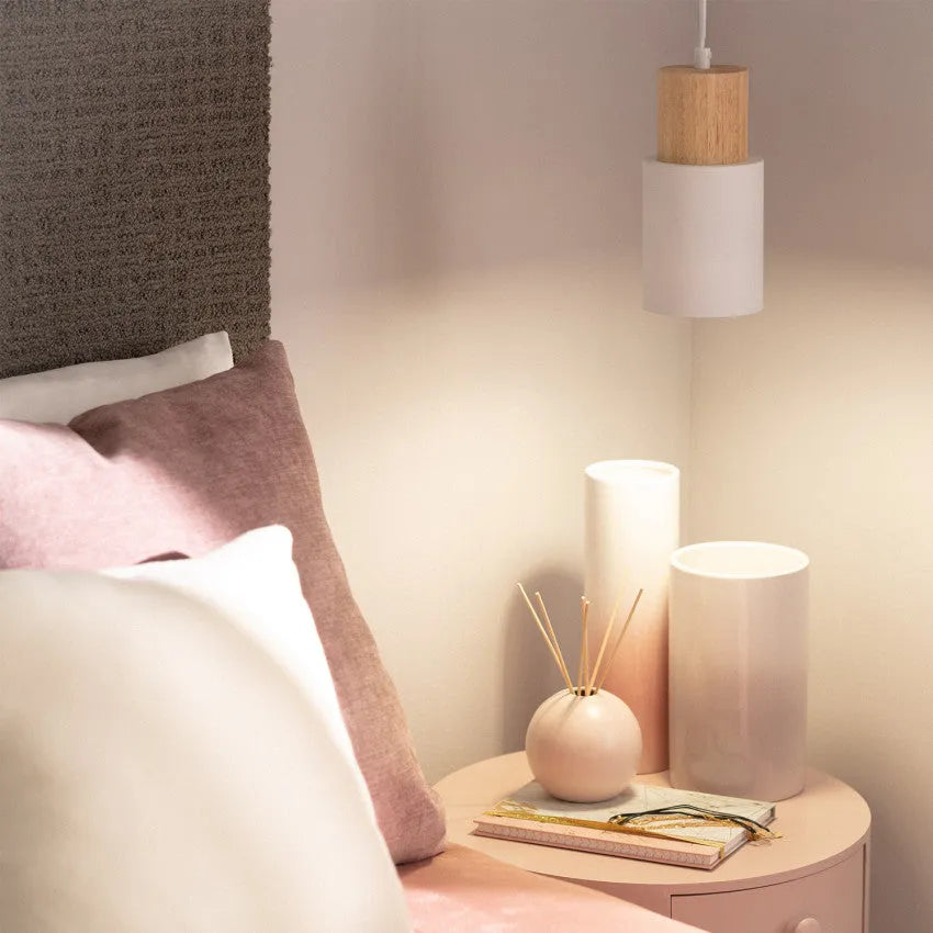 Pendant Light Wood Accent LED Nordic Cylinder Style | Delvara