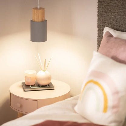Pendant Light Wood Accent LED Nordic Cylinder Style | Delvara
