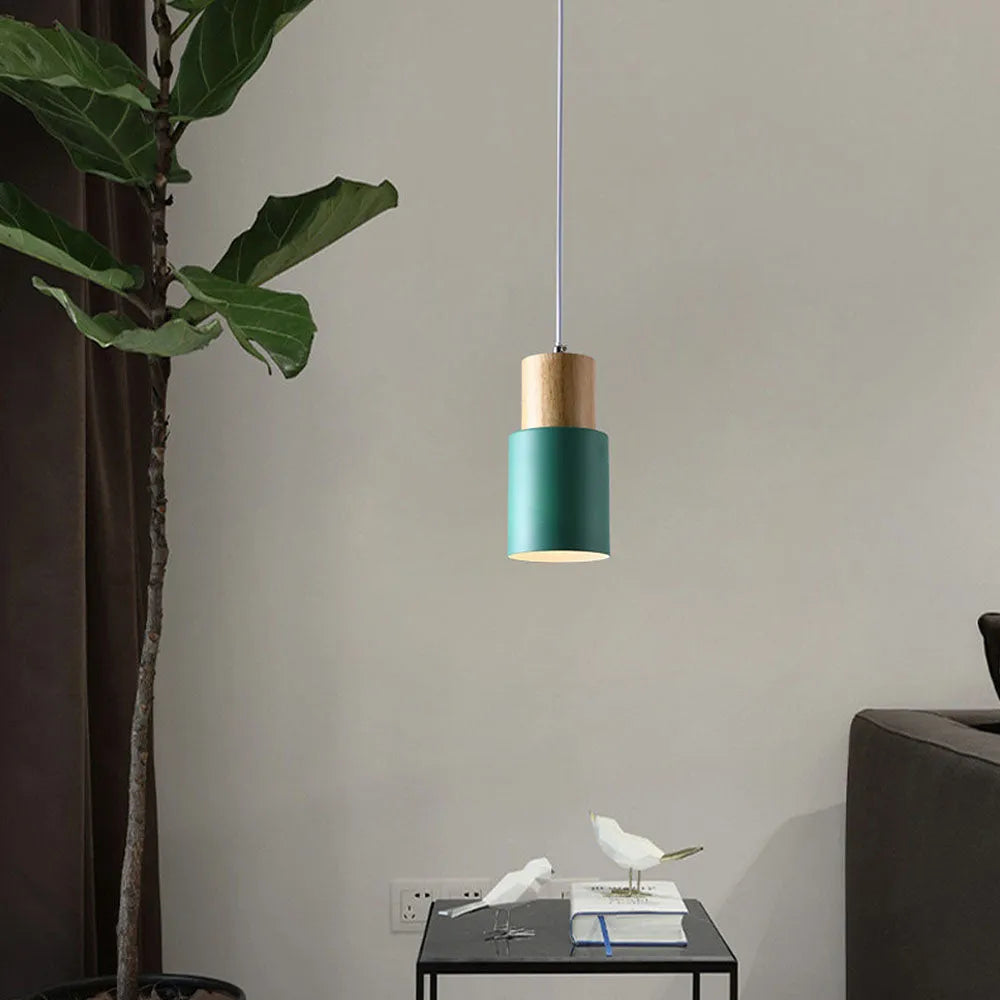 Pendant Light Wood Accent LED Nordic Cylinder Style | Delvara