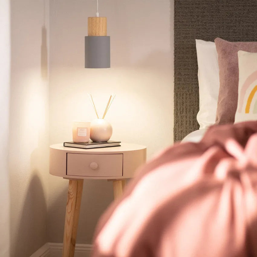 Pendant Light Wood Accent LED Nordic Cylinder Style | Delvara