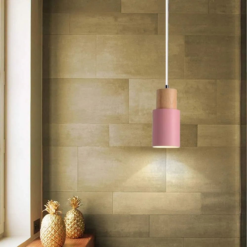 Pendant Light Wood Accent LED Nordic Cylinder Style | Delvara