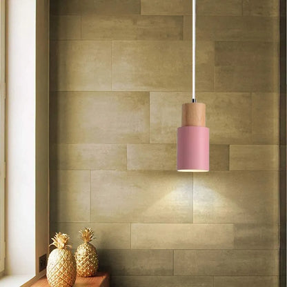 Pendant Light Wood Accent LED Nordic Cylinder Style | Delvara