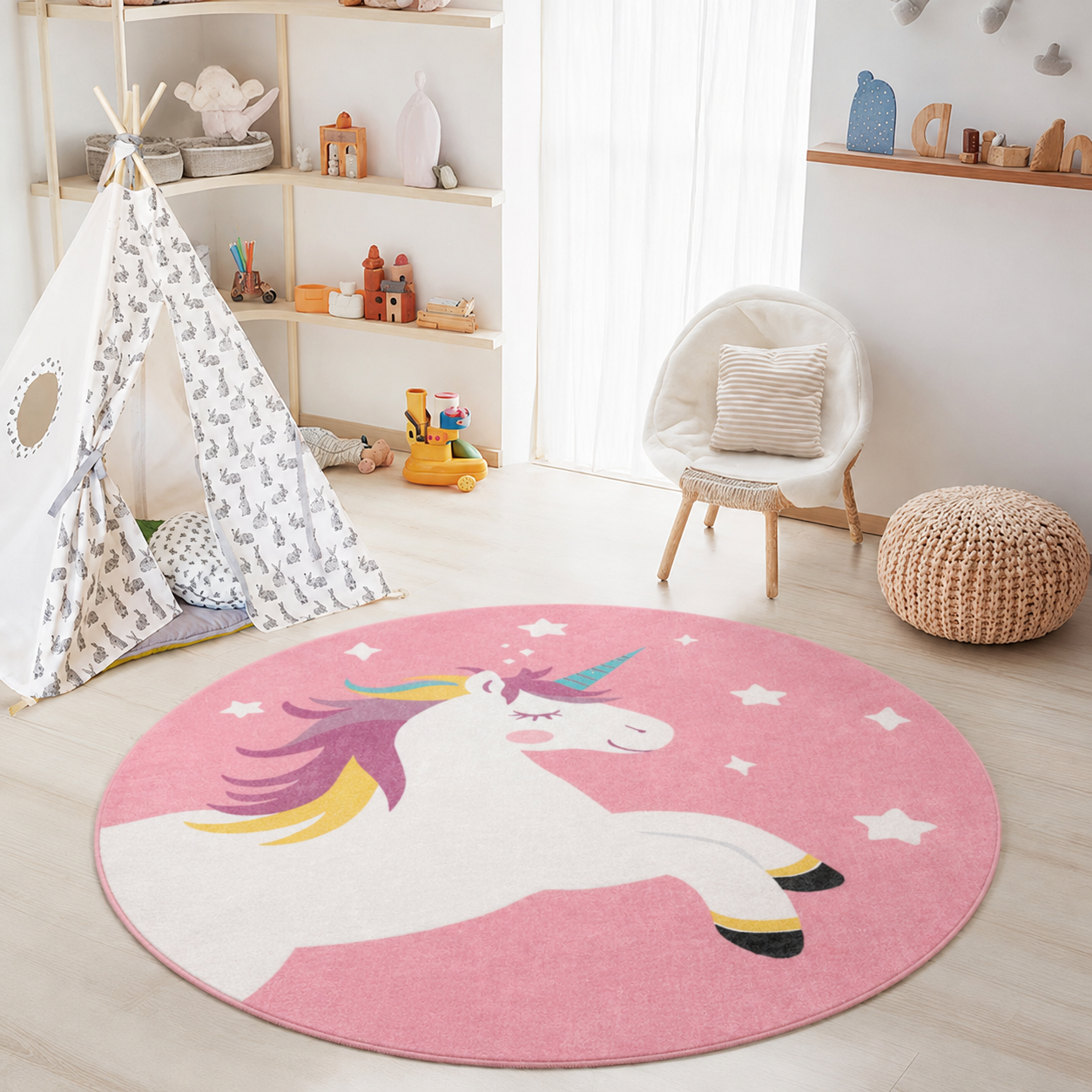 Play Mat Childrens Room Rug Unicorn Pattern Design | Lorvexa