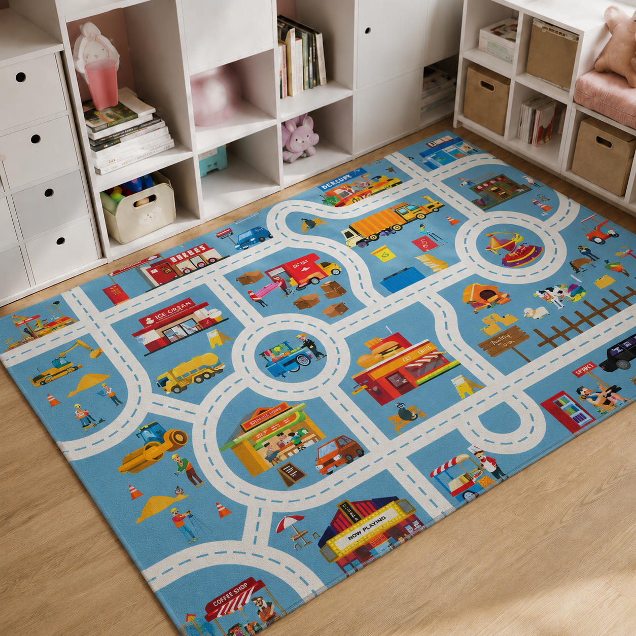 Play Mat City Road Traffic Rug for Kids Play Areas | Solveta