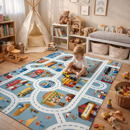 Play Mat City Road Traffic Rug for Kids Play Areas | Solveta