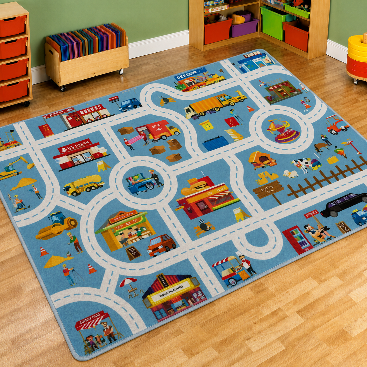 Play Mat City Road Traffic Rug for Kids Play Areas | Solveta