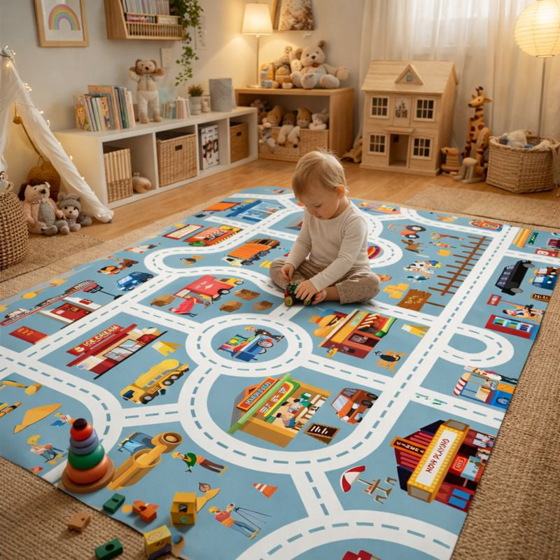 Play Mat City Road Traffic Rug for Kids Play Areas | Solveta