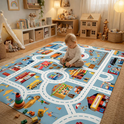 Play Mat City Road Traffic Rug for Kids Play Areas | Solveta