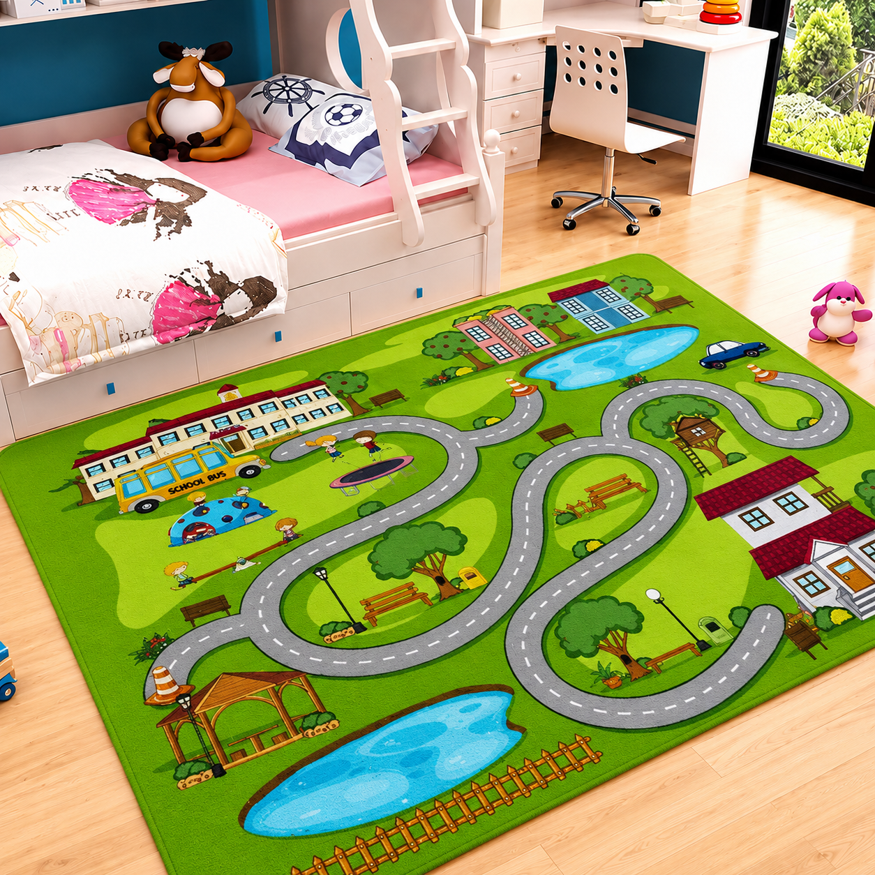 Play Mat Polyester Road Layout Modern Design Kids Rug | Mavento