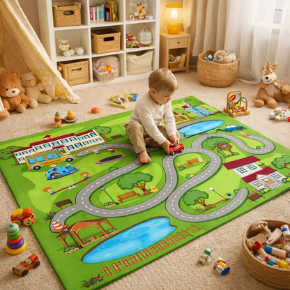 Play Mat Polyester Road Layout Modern Design Kids Rug | Mavento