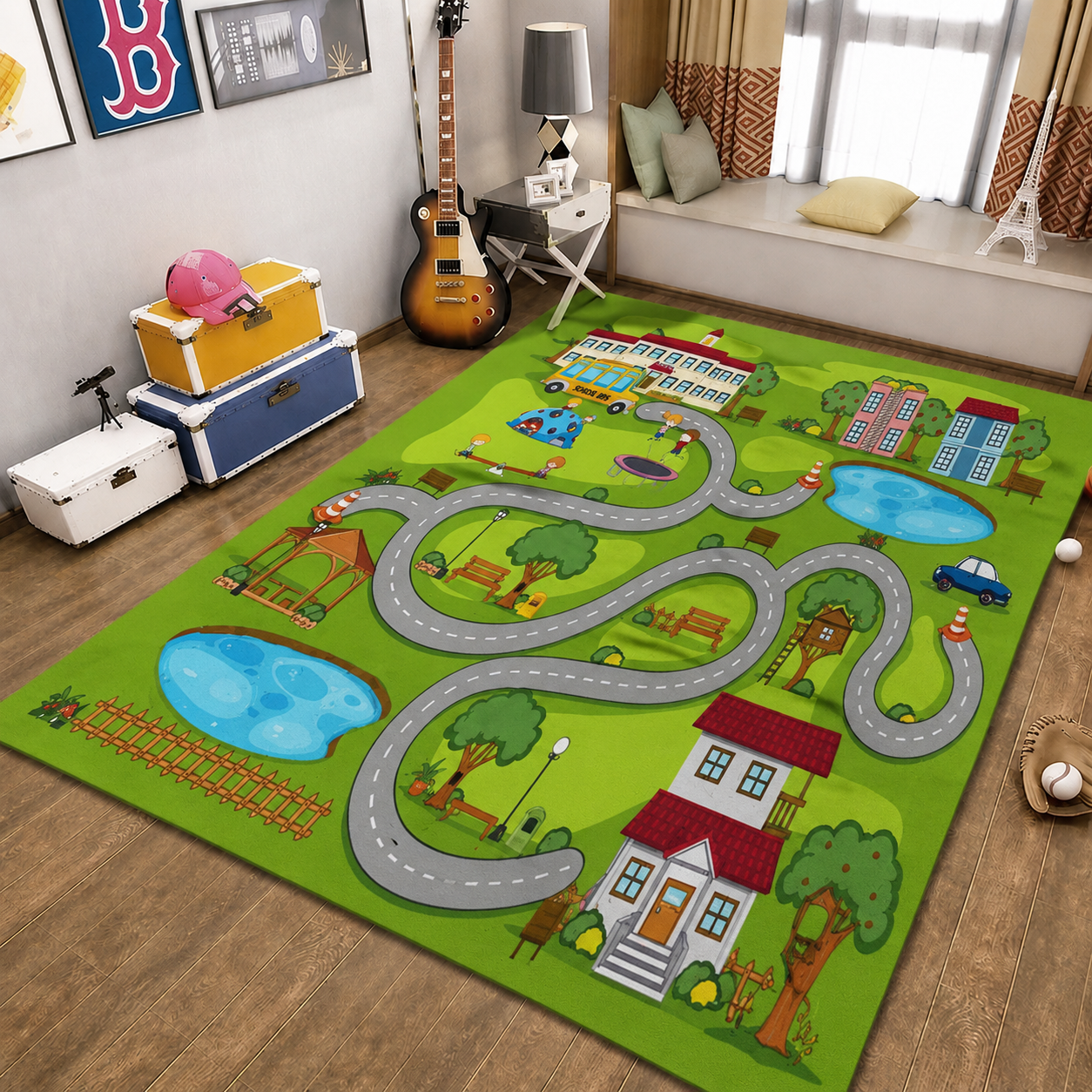 Play Mat Polyester Road Layout Modern Design Kids Rug | Mavento