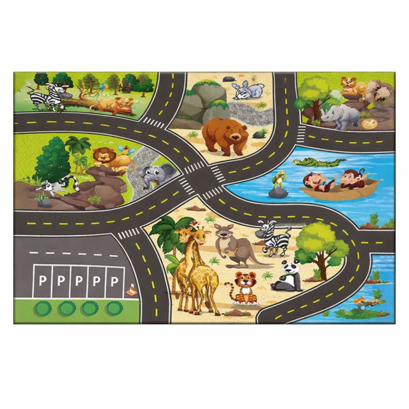Play Mat Road Track Rug with Animal Design Print | Lantrix