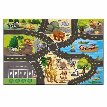 Play Mat Road Track Rug with Animal Design Print | Lantrix