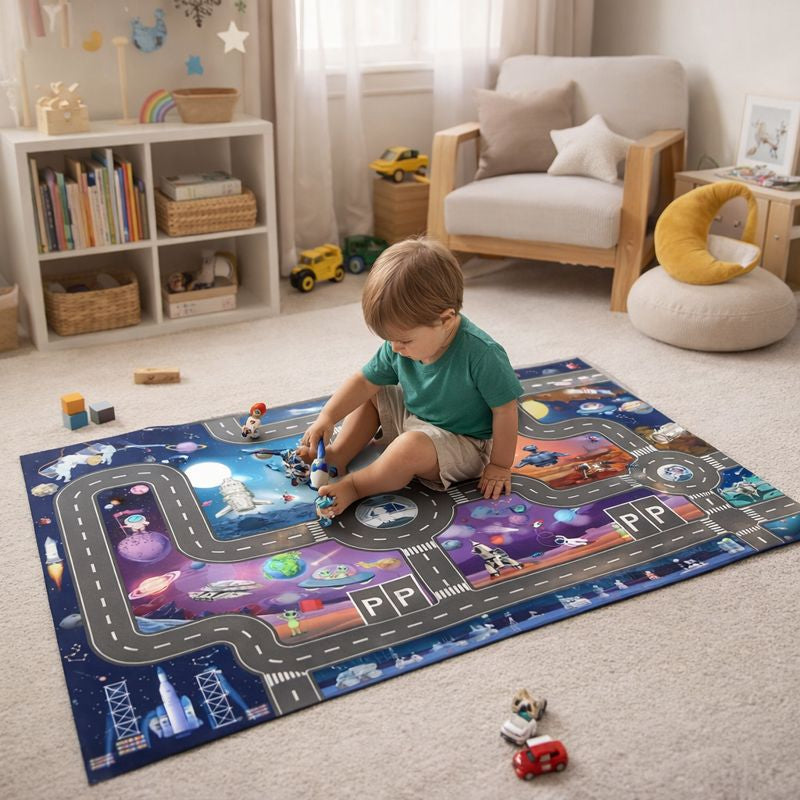 Play Mat Space City Traffic Road Rug For Kids | Merovia