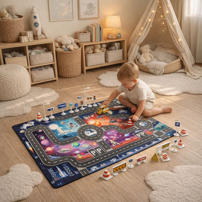 Play Mat Space City Traffic Road Rug For Kids | Merovia
