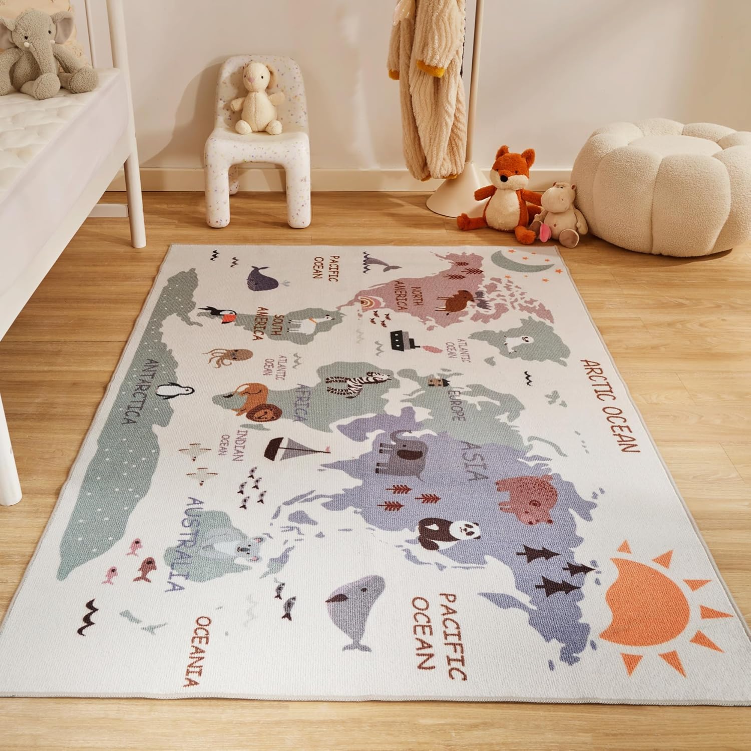Play Mat World Map Rug for Kids Playroom and Bedroom | Marvico
