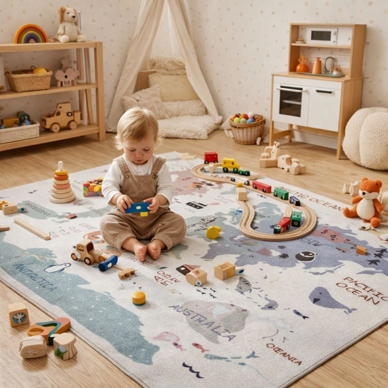 Play Mat World Map Rug for Kids Playroom and Bedroom | Marvico