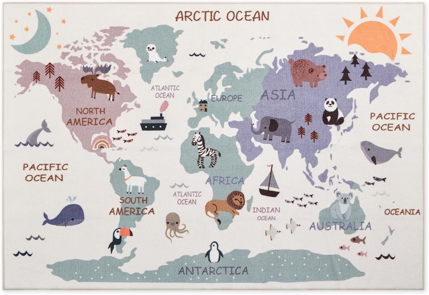 Play Mat World Map Rug for Kids Playroom and Bedroom | Marvico