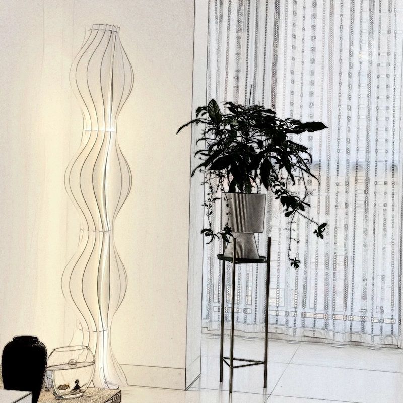 Pleated Shade Floor Lamp with Integrated LED Lighting | Merlune