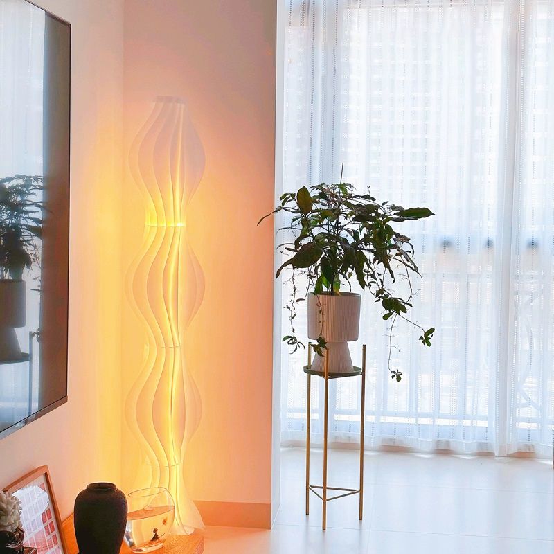 Pleated Shade Floor Lamp with Integrated LED Lighting | Merlune