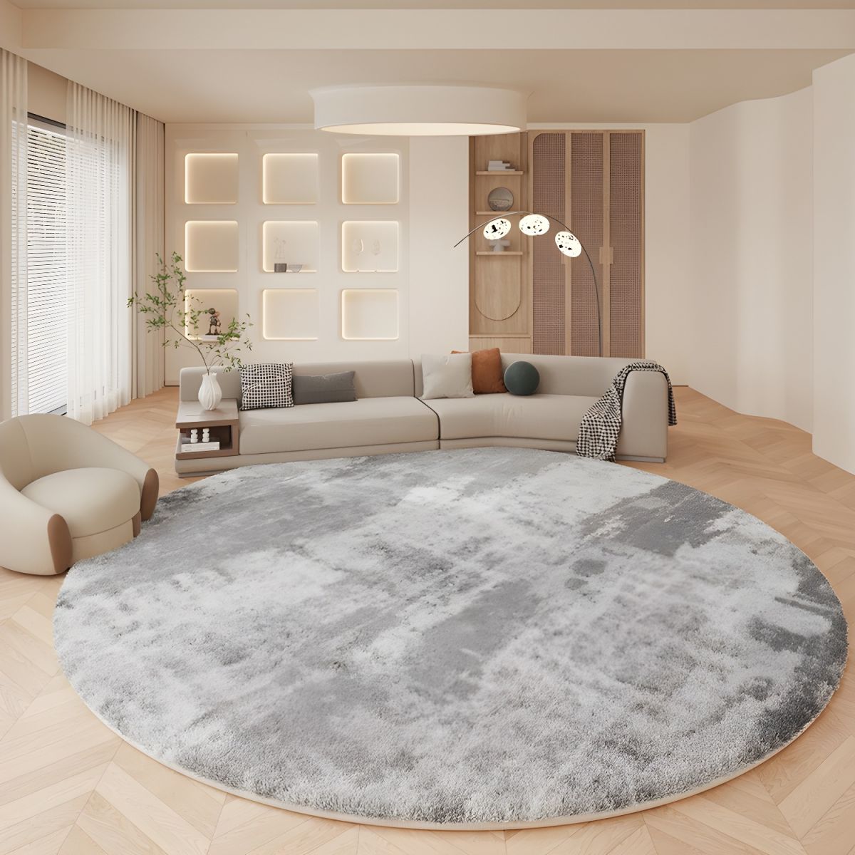 Plush Lambswool Round Rug Modern Nordic Abstract | Tervalo