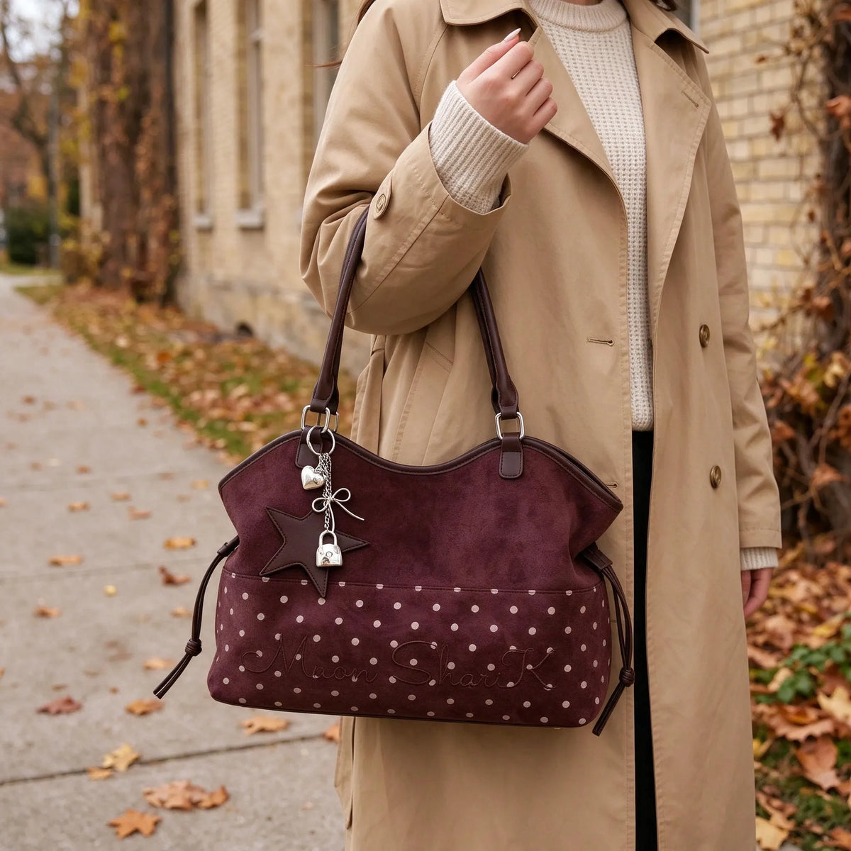 Polka Dot Drawstring Tote Bag