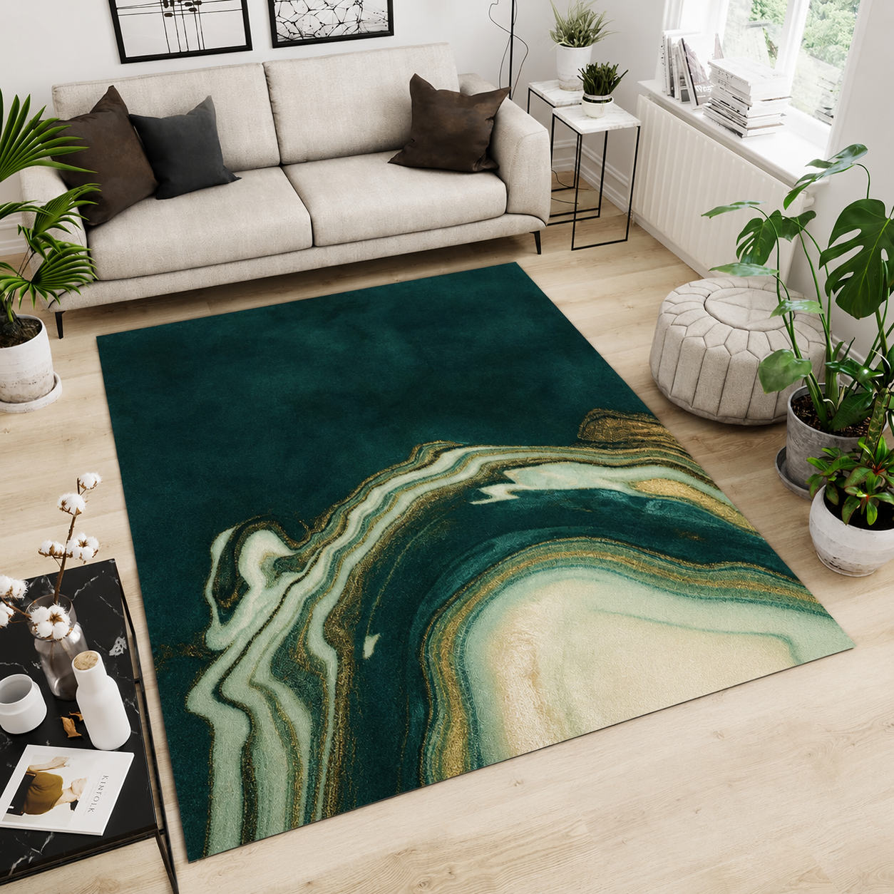 Polyester Abstract Marble Modern Bedroom Area Rug | Calveno
