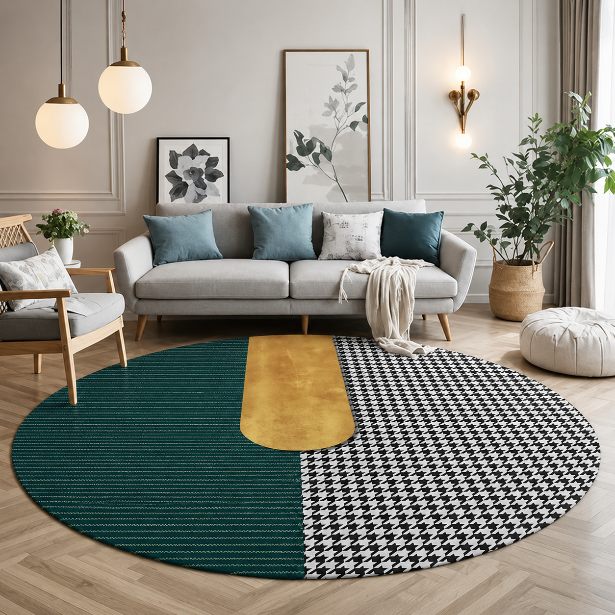 Polyester Round Geometric Pattern Modern Style Rug | Travello