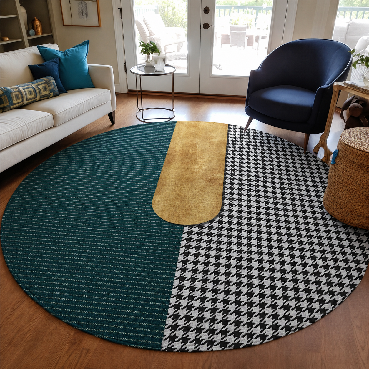 Polyester Round Geometric Pattern Modern Style Rug | Travello