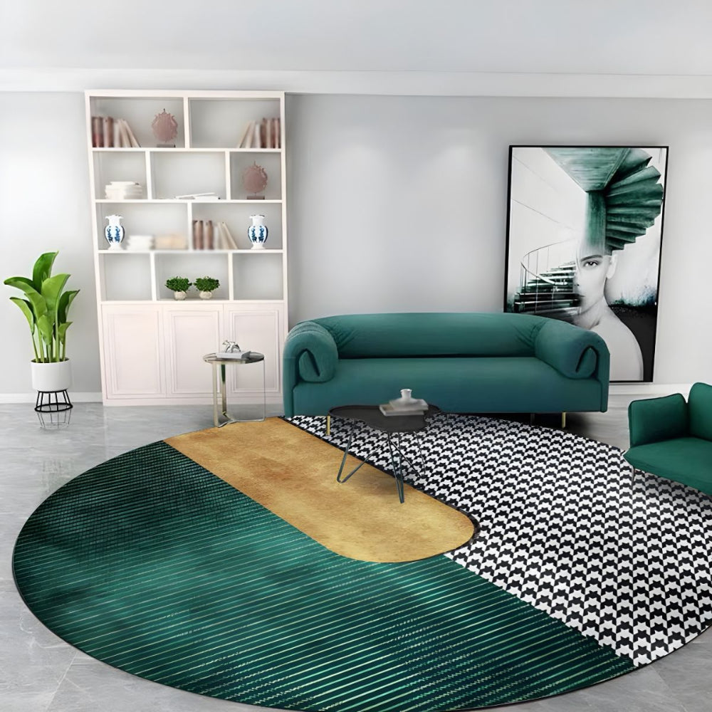 Polyester Round Geometric Pattern Modern Style Rug | Travello