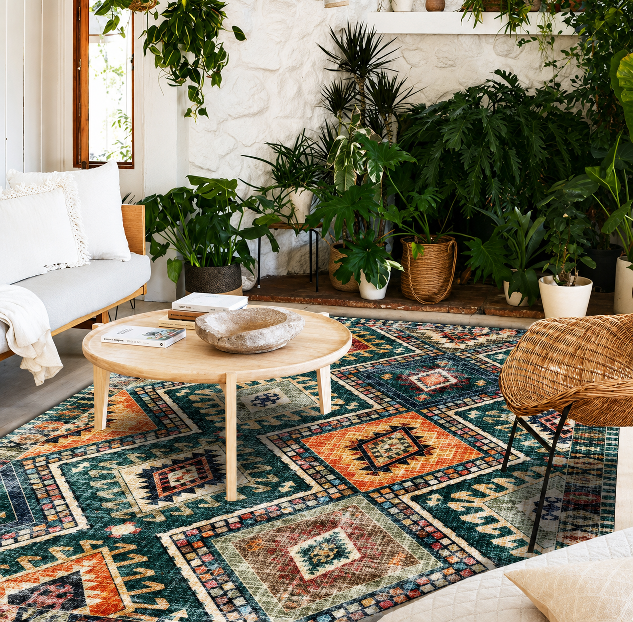 Polyester Tribal Rug Southwestern Machine Washable | Daventro