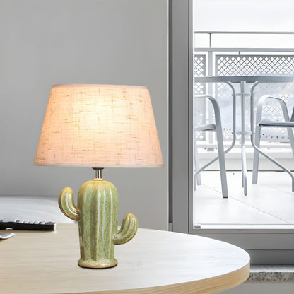 Porcelain Cactus Table Lamp with Fabric Shade Nordic Style | Lomivar