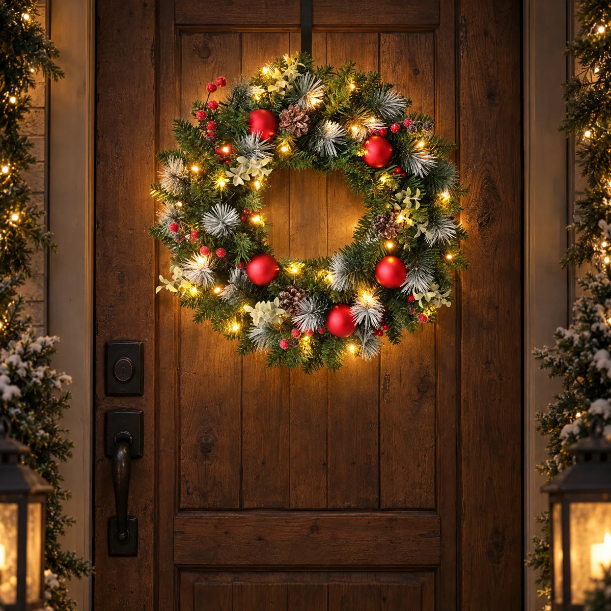 Pre Lit Christmas Front Door Wreath