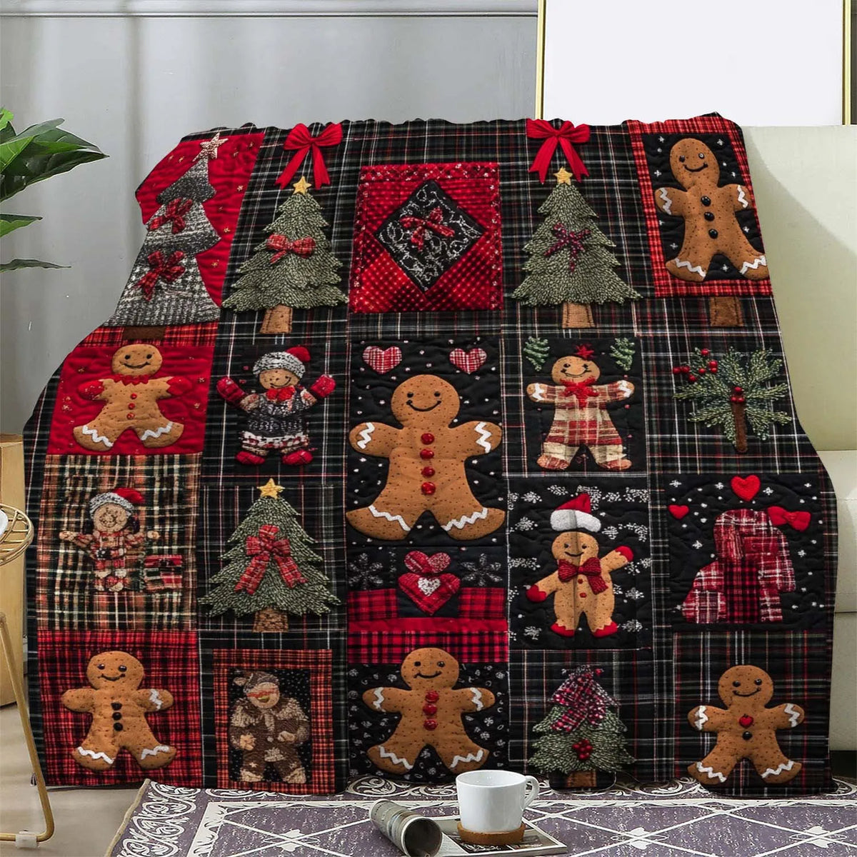 Printed Gingerbread Tree Christmas Throw Blanket