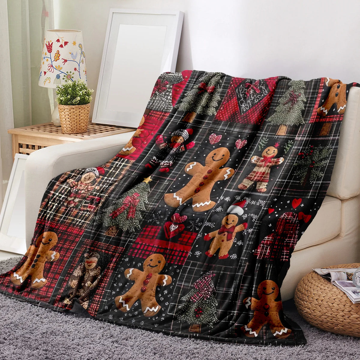 Printed Gingerbread Tree Christmas Throw Blanket