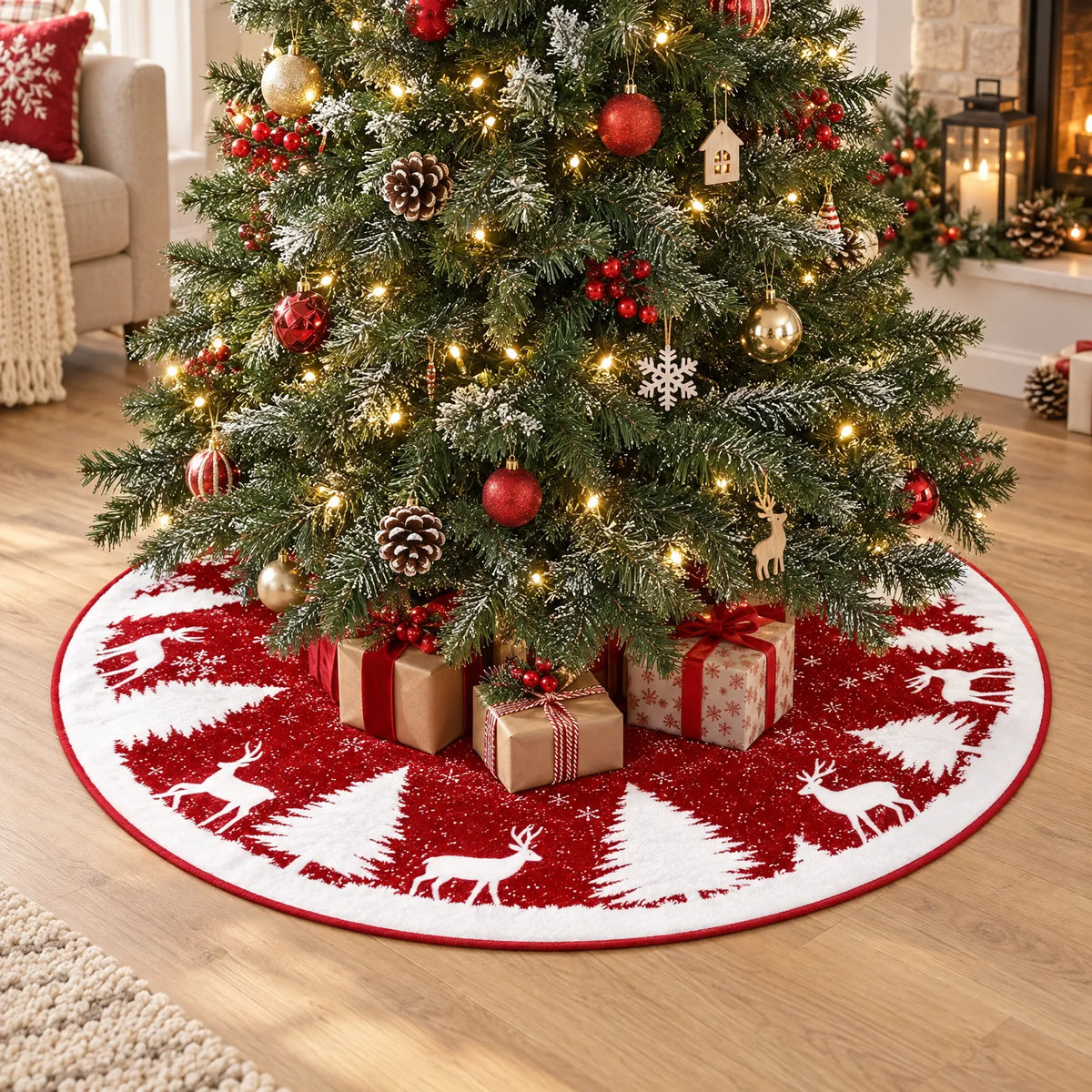 Printed Holiday Motif Christmas Tree Skirt